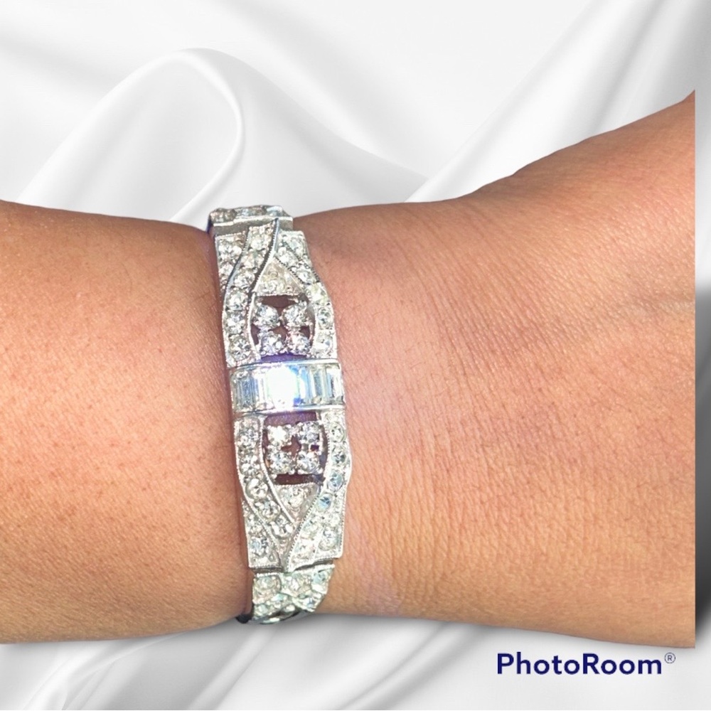 ❤️ Ledo Art Deco Crystal Bracelet Round & Baguette Stones Safety Clasp VINTAGE